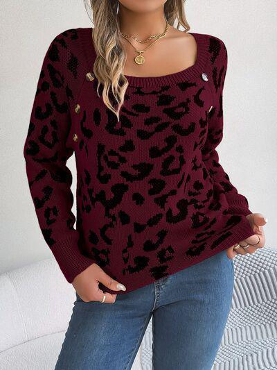 Fierce Chic Leopard Square Neck Sweater-MXSTUDIO.COM
