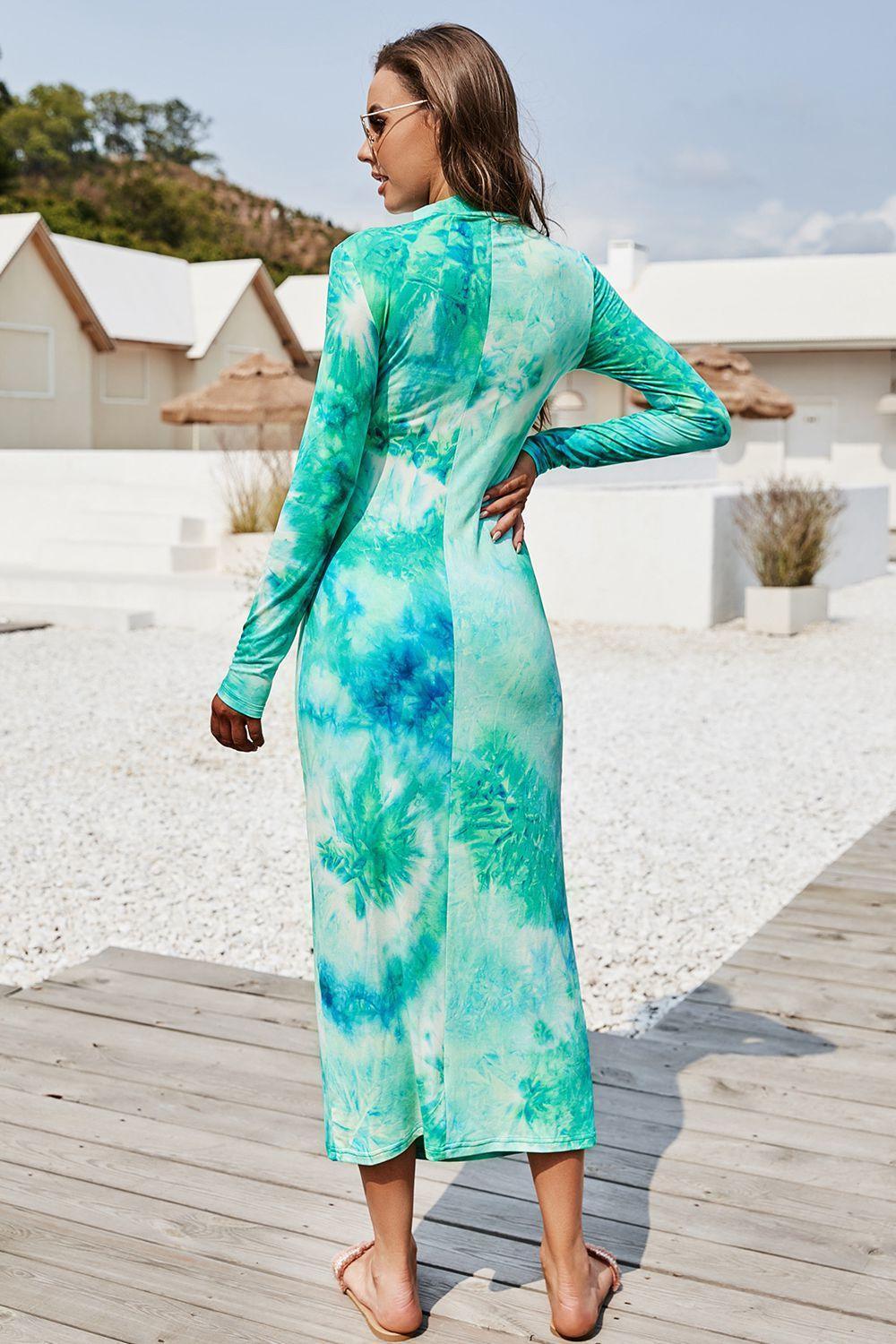 Figure-Friendly Bodycon Long Sleeve Tie Dye Dress - MXSTUDIO.COM