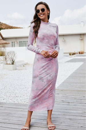 Figure-Friendly Bodycon Long Sleeve Tie Dye Dress - MXSTUDIO.COM