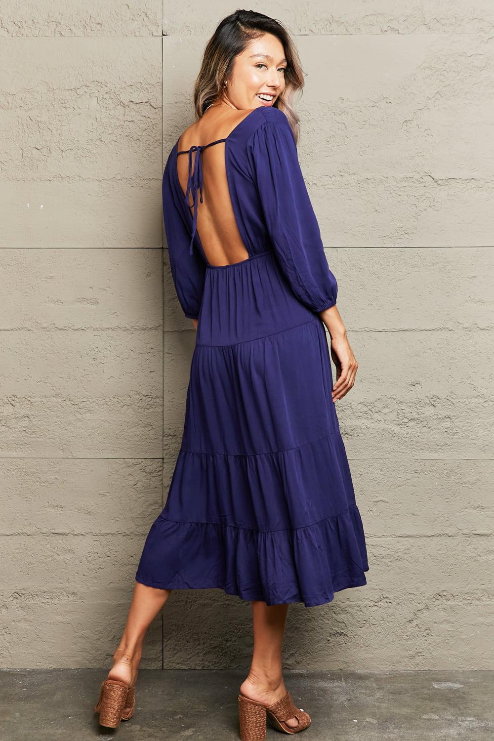 Fits And Flatters A-Line Tied Backless Midi Dress - MXSTUDIO.COM