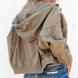 Flap Pockets Drawstring Hooded Denim Jacket - MXSTUDIO.COM