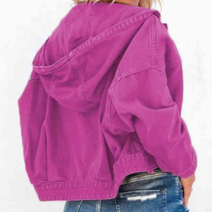 Flap Pockets Drawstring Hooded Denim Jacket - MXSTUDIO.COM