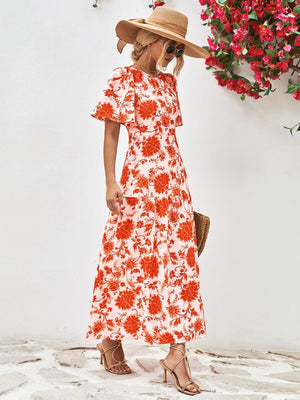 Flashy Floral A-Line Open Back Midi Dress - MXSTUDIO.COM