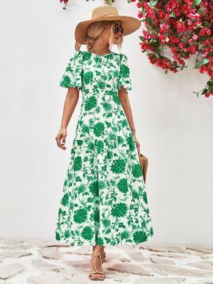 Flashy Floral A-Line Open Back Midi Dress - MXSTUDIO.COM