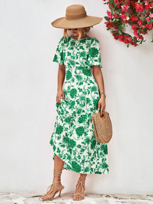 Flashy Floral A-Line Open Back Midi Dress - MXSTUDIO.COM