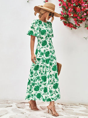 Flashy Floral A-Line Open Back Midi Dress - MXSTUDIO.COM