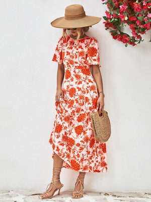 Flashy Floral A-Line Open Back Midi Dress - MXSTUDIO.COM