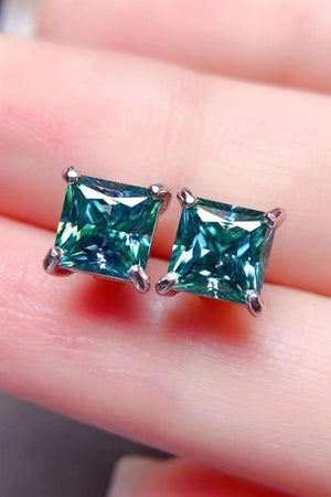 Flawless 2 Carat Green Square Moissanite Earrings - MXSTUDIO.COM