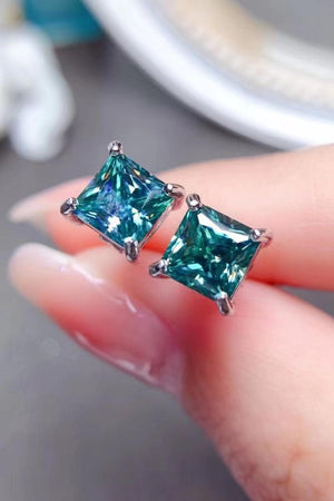 Flawless 2 Carat Green Square Moissanite Earrings - MXSTUDIO.COM