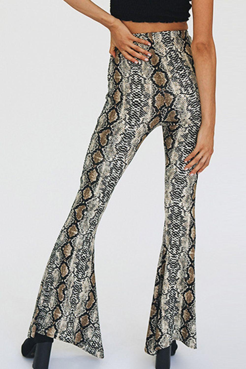 Flexible High Waist Snakeskin Flare Pants - MXSTUDIO.COM