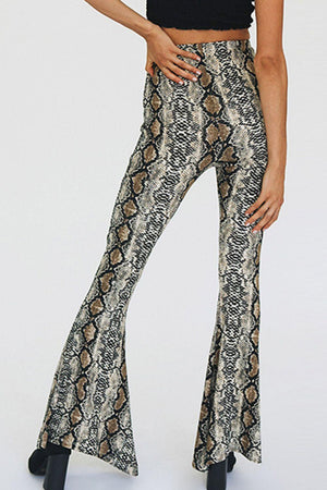 Flexible High Waist Snakeskin Flare Pants - MXSTUDIO.COM