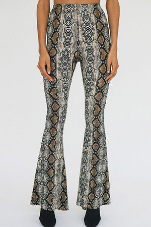 Flexible High Waist Snakeskin Flare Pants - MXSTUDIO.COM