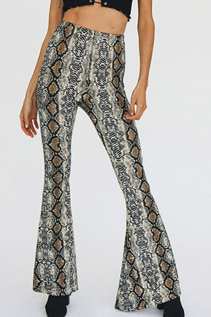 Flexible High Waist Snakeskin Flare Pants - MXSTUDIO.COM