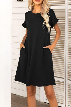 Flexible Pockets Short Sleeve Mini Dress - MXSTUDIO.COM