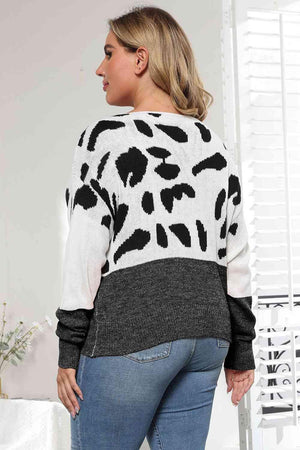 Flexile Long Sleeve Plus Size Leopard Sweater - MXSTUDIO.COM