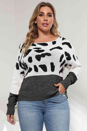 Flexile Long Sleeve Plus Size Leopard Sweater - MXSTUDIO.COM
