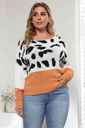 Flexile Long Sleeve Plus Size Leopard Sweater - MXSTUDIO.COM