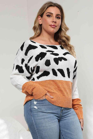 Flexile Long Sleeve Plus Size Leopard Sweater - MXSTUDIO.COM