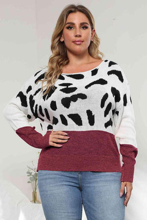 Flexile Long Sleeve Plus Size Leopard Sweater - MXSTUDIO.COM