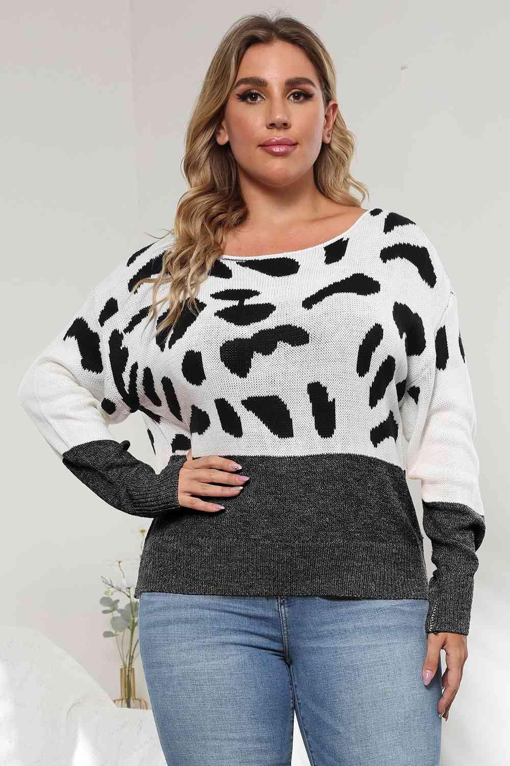 Flexile Long Sleeve Plus Size Leopard Sweater - MXSTUDIO.COM