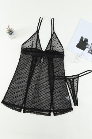 Flirty Black Babydoll Lingerie Set with Thong - MXSTUDIO.COM