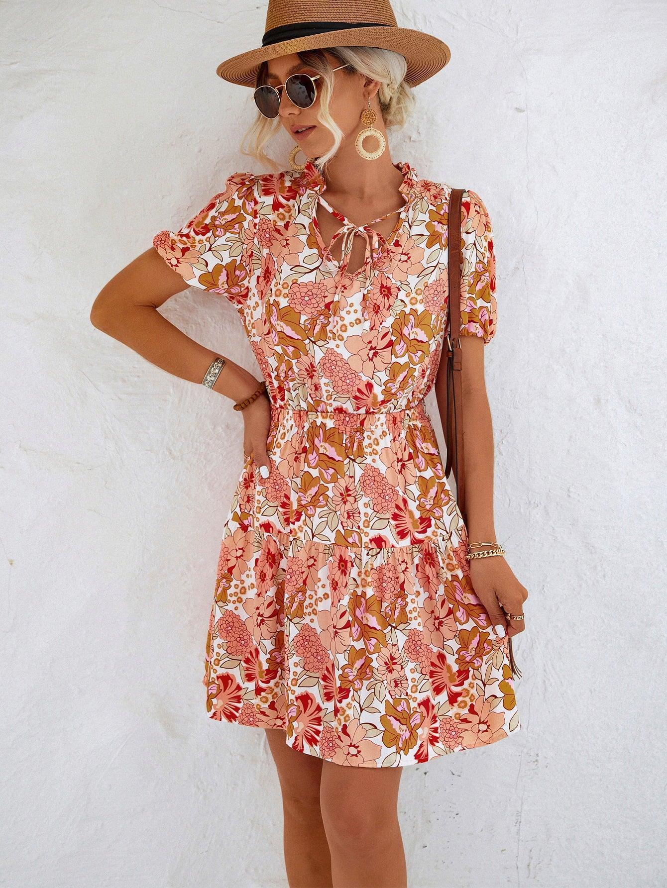 Floral Breeze Short Sleeve Summer Mini Dress - MXSTUDIO.COM