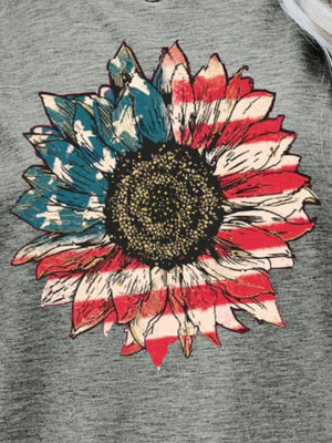Flower Short Sleeve American Flag T Shirt - MXSTUDIO.COM