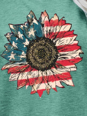 Flower Short Sleeve American Flag T Shirt - MXSTUDIO.COM