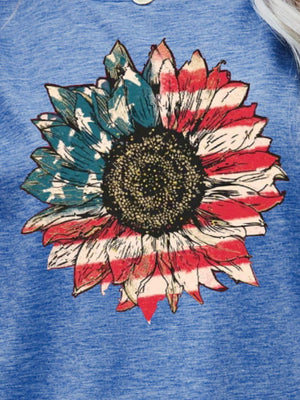 Flower Short Sleeve American Flag T Shirt - MXSTUDIO.COM