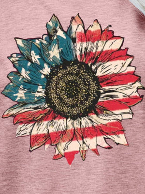 Flower Short Sleeve American Flag T Shirt - MXSTUDIO.COM