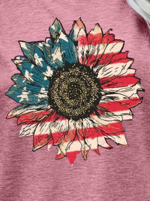 Flower Short Sleeve American Flag T Shirt - MXSTUDIO.COM