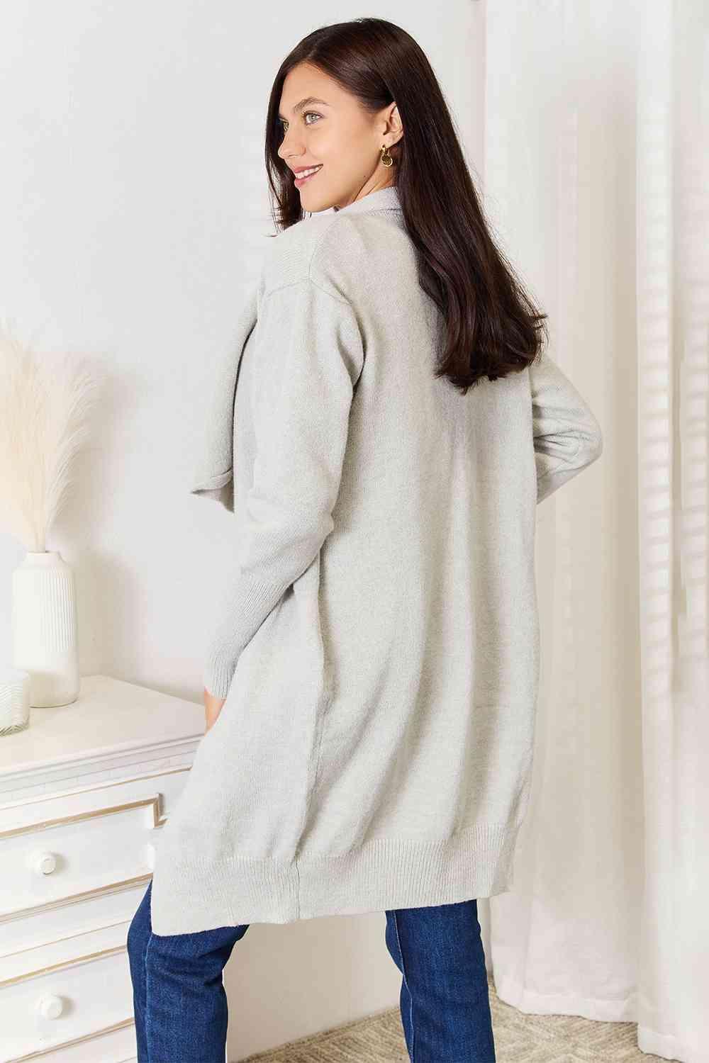 Flowy Light Gray Open Front Duster Cardigan - MXSTUDIO.COM