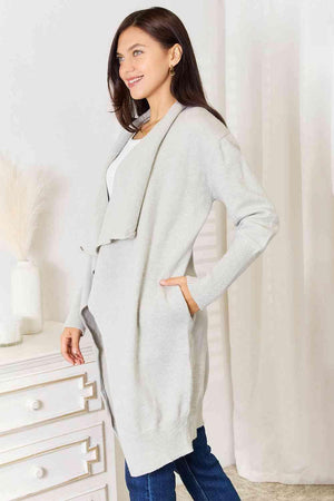 Flowy Light Gray Open Front Duster Cardigan - MXSTUDIO.COM