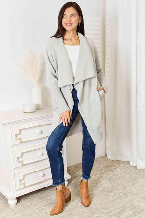 Flowy Light Gray Open Front Duster Cardigan - MXSTUDIO.COM