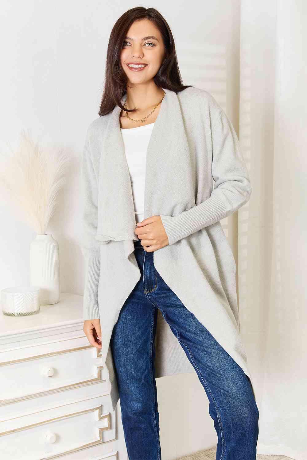 Flowy Light Gray Open Front Duster Cardigan - MXSTUDIO.COM