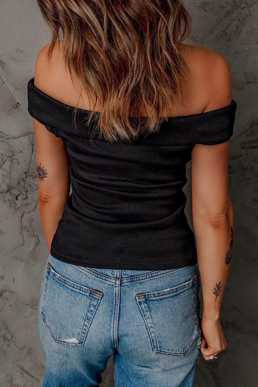 Focus On Yourself Black Off Shoulder Blouse - MXSTUDIO.COM
