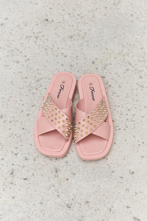 Forever Link Open Toe Studded Blush Cross Strap Sandals - MXSTUDIO.COM