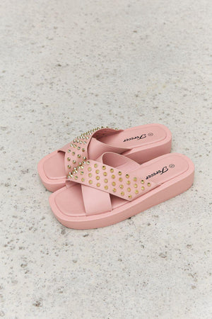 Forever Link Open Toe Studded Blush Cross Strap Sandals - MXSTUDIO.COM