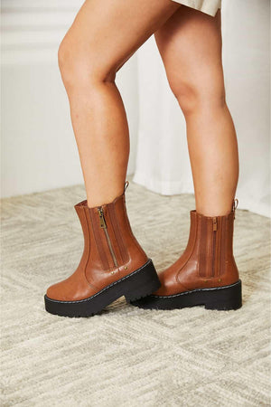 Forever Link Side Zip Chestnut Women's Platform Boots - MXSTUDIO.COM