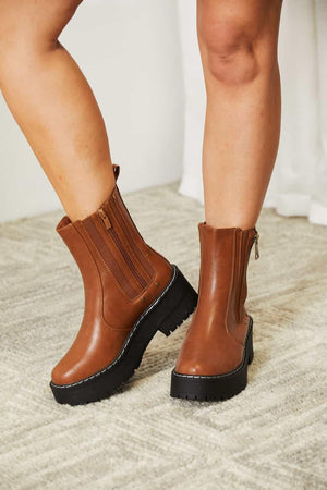 Forever Link Side Zip Chestnut Women's Platform Boots - MXSTUDIO.COM