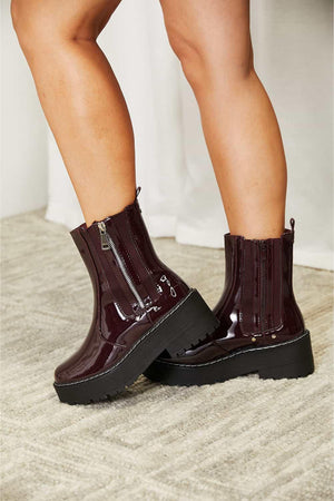 Forever Link Side Zip Wine Women's Platform Boots - MXSTUDIO.COM