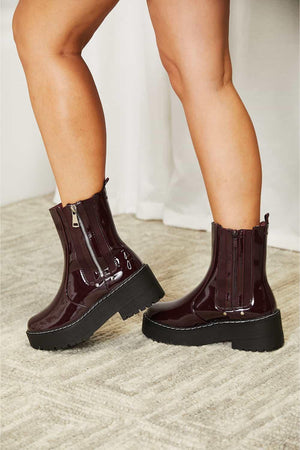 Forever Link Side Zip Wine Women's Platform Boots - MXSTUDIO.COM