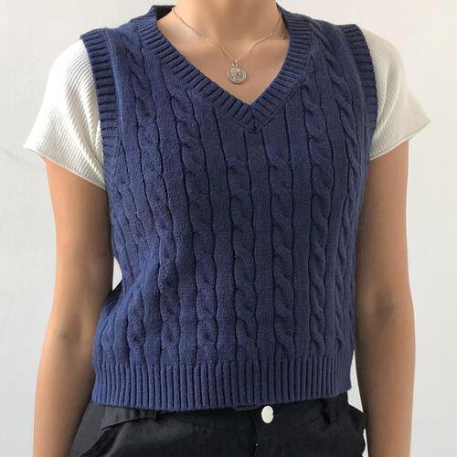 Forever Trendy V-Neck Cable Knit Sweater Vest-MXSTUDIO.COM