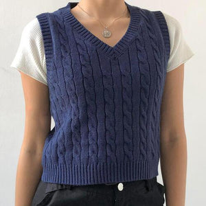 Forever Trendy V-Neck Cable Knit Sweater Vest-MXSTUDIO.COM