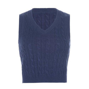 Forever Trendy V-Neck Cable Knit Sweater Vest-MXSTUDIO.COM