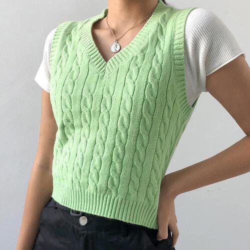 Forever Trendy V-Neck Cable Knit Sweater Vest-MXSTUDIO.COM
