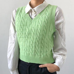 Forever Trendy V-Neck Cable Knit Sweater Vest-MXSTUDIO.COM