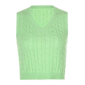 Forever Trendy V-Neck Cable Knit Sweater Vest-MXSTUDIO.COM