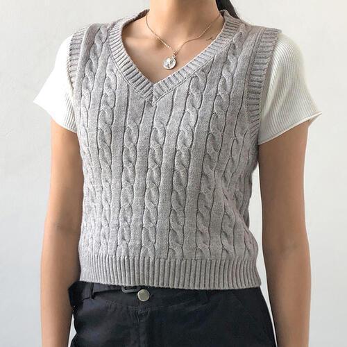 Forever Trendy V-Neck Cable Knit Sweater Vest-MXSTUDIO.COM