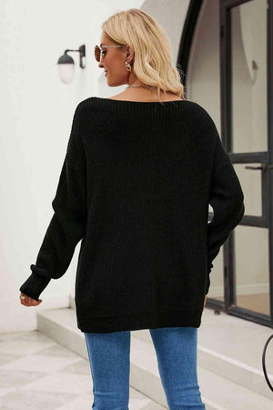 Free Spirited Boat Neck Distressed Sweater - MXSTUDIO.COM